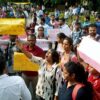 All India Students Association (AISA) supporters stage a protest against the alleged molestation of a female student of Indian Institute of Technology-Banaras Hindu University (IIT-BHU), in Varanasi on Nov 3, 2023 (ANI Photo)