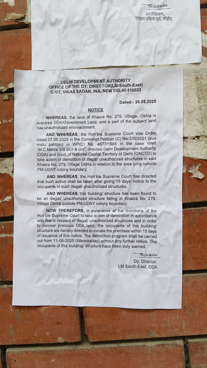 Okhla Eviction notice