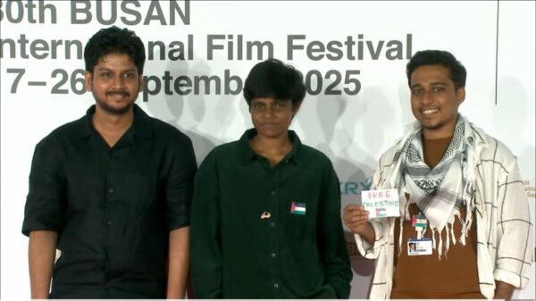 Indian Film 'Karinji' Crew Shows Palestine Solidarity at Busan International Film Festival Closing Ceremony