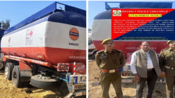 Jammu and Kashmir Police said they attached a ₹40 lakh truck of a habitual bovine smuggler in Udhampur.