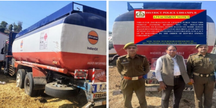 Jammu and Kashmir Police said they attached a ₹40 lakh truck of a habitual bovine smuggler in Udhampur.