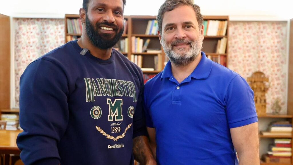 Rahul Gandhi met Uttarakhand gym owner Deepak Kumar, who protected a 70-year-old Muslim shopkeeper from Bajrang Dal activists in Kotdwar.