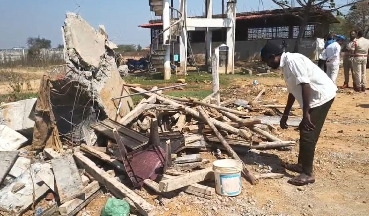 Dalit activists rebuilt an Ambedkar statue platform in Velur village, Wargal mandal, a day after R&B officials demolished it under police protection overnight.