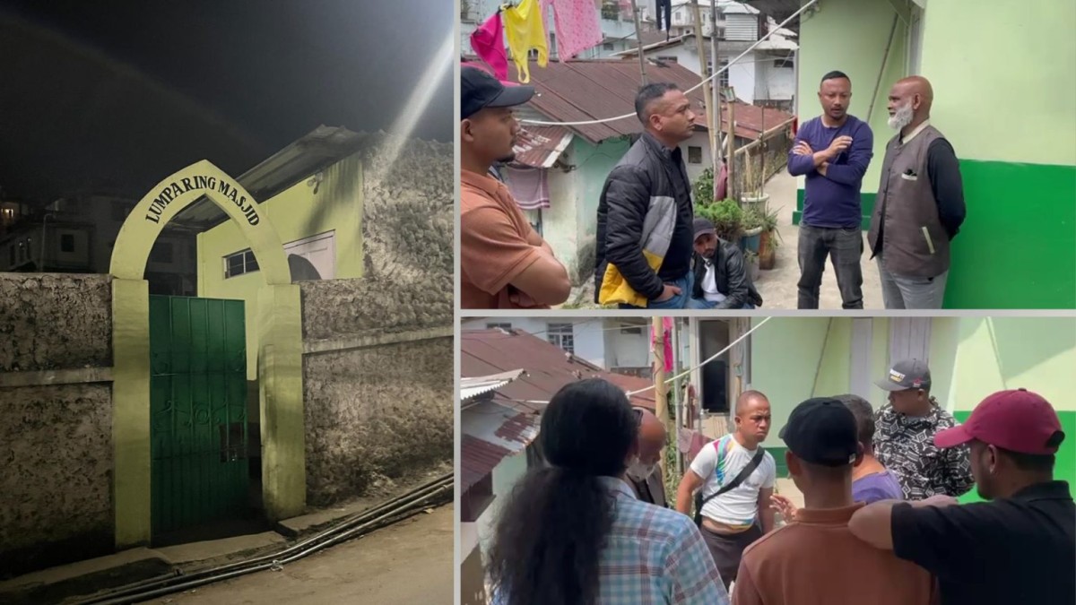 Members of Khasi Students’ Union intervene to shut Lumparing Masjid in Shillong, citing illegal construction and disputed land claims.