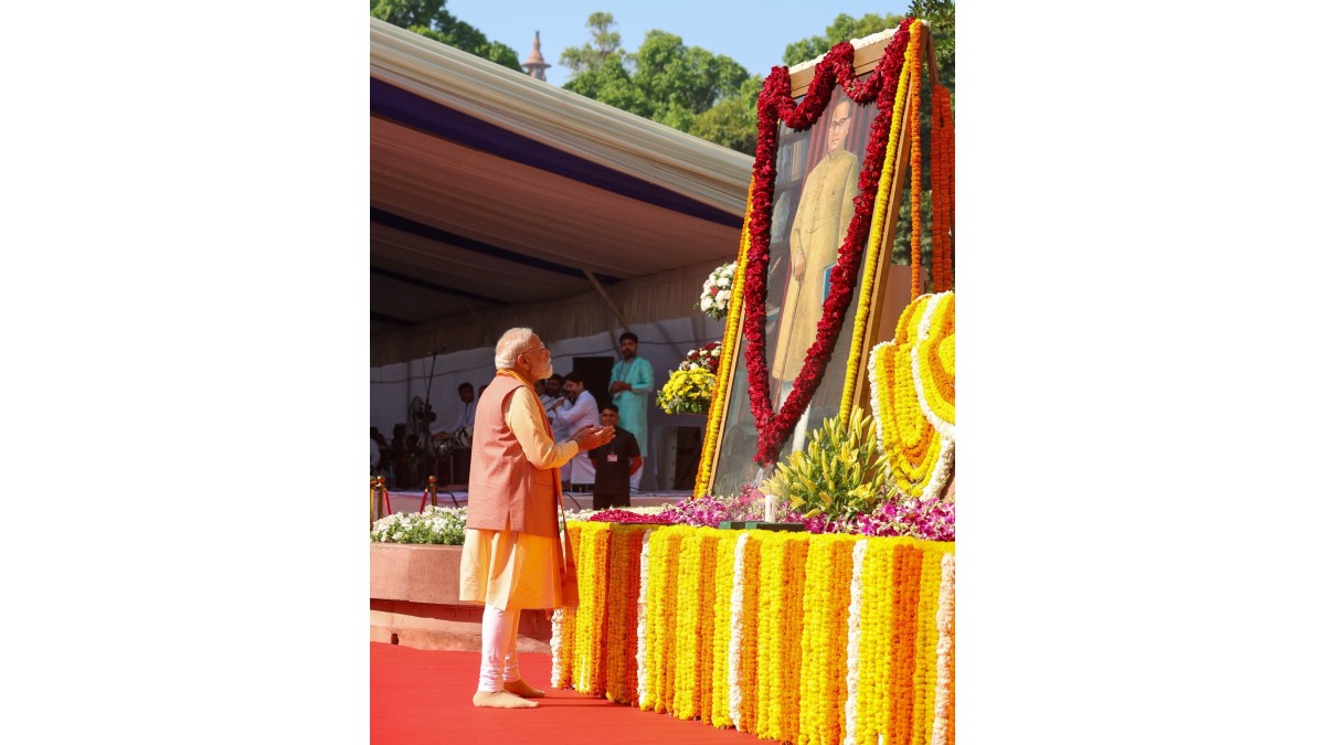 Narendra Modi pays tribute to B. R. Ambedkar on birth anniversary.
