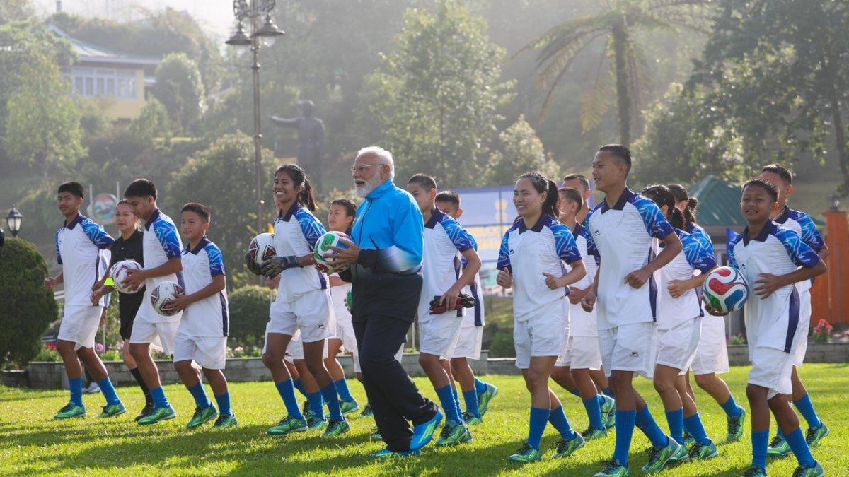 Gangtok visit: Modi plays football, joins celebrations marking Sikkim’s 50 years with India.