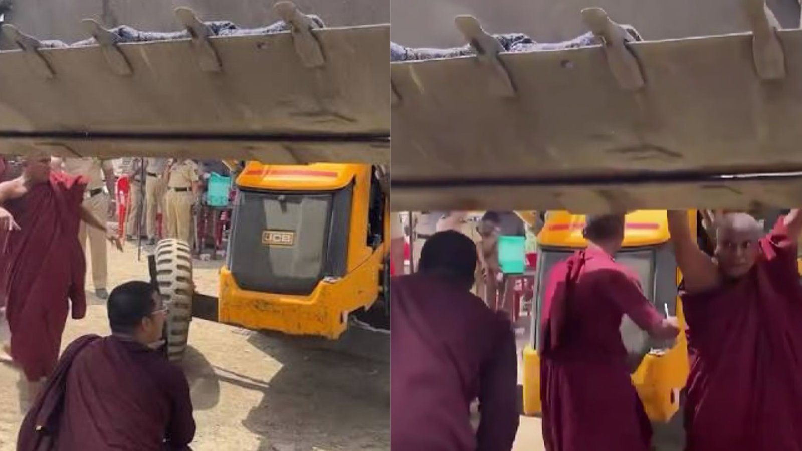 ‘Religious Sentiments Hurt’: Buddhist Monks Lie Before Bulldozers in Kalyan to Save Sacred Buddha Statue; Demolition Proceeds Amid Protests