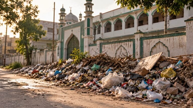 Garbage and Debris Line Up New Interlocking Road Near Lallapura Muslim School in Varanasi
